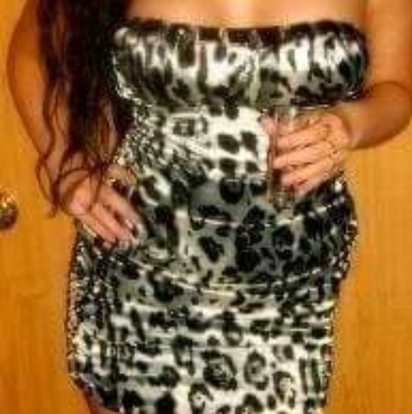 Fashion Nova Dresses & Skirts - Silver leapord print silky strapless dress